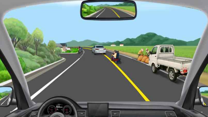 Rural road in the busy farming season · Driving at 60 km/h