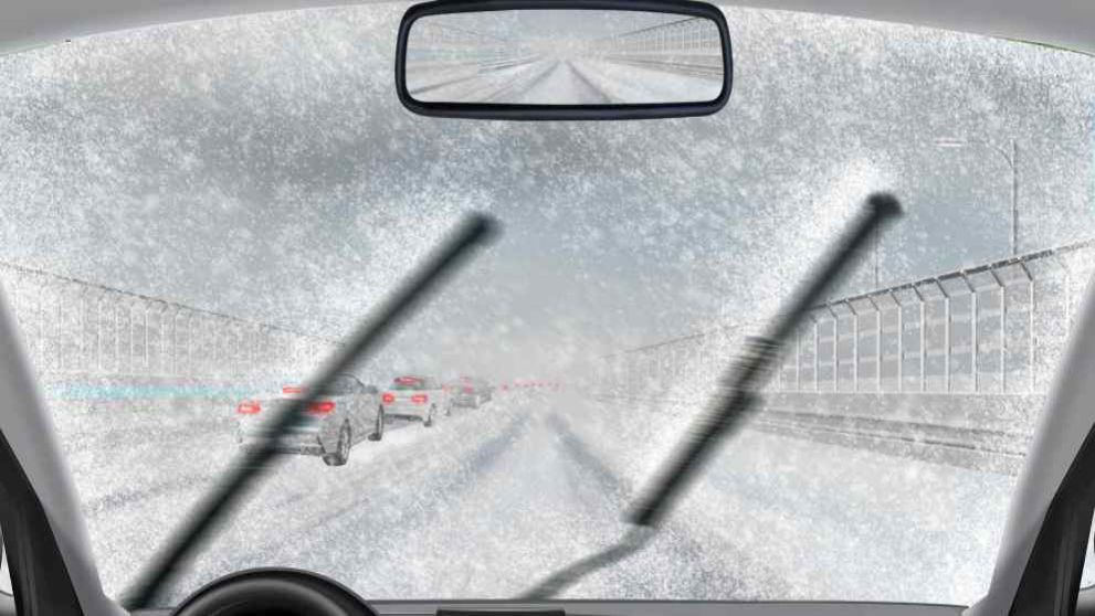 Just came out of the tunnel and checking the situation ahead · Heavy snow making it hard to see