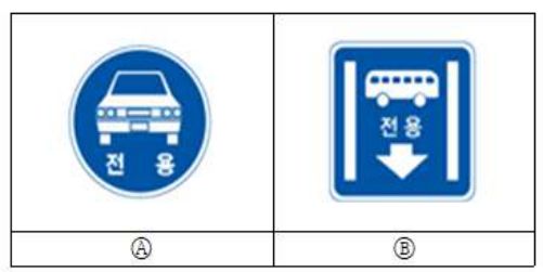 ชื่อของป้ายจราจรสองป้าย (Ⓐ, Ⓑ) ต่อไปนี้คือข้อใด?