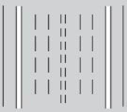 On a road with no separation between roadway and sidewalk, which road marking is installed as a solid white line on the outer side of the road?