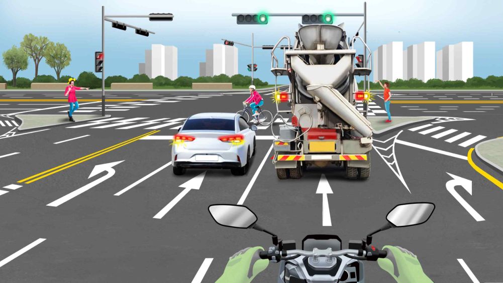 Yengil avtomobil va yuk avtomobilining avariya chiroqlari yoqilgan · Transport orolchasidagi odam qo'l silkitmoqda